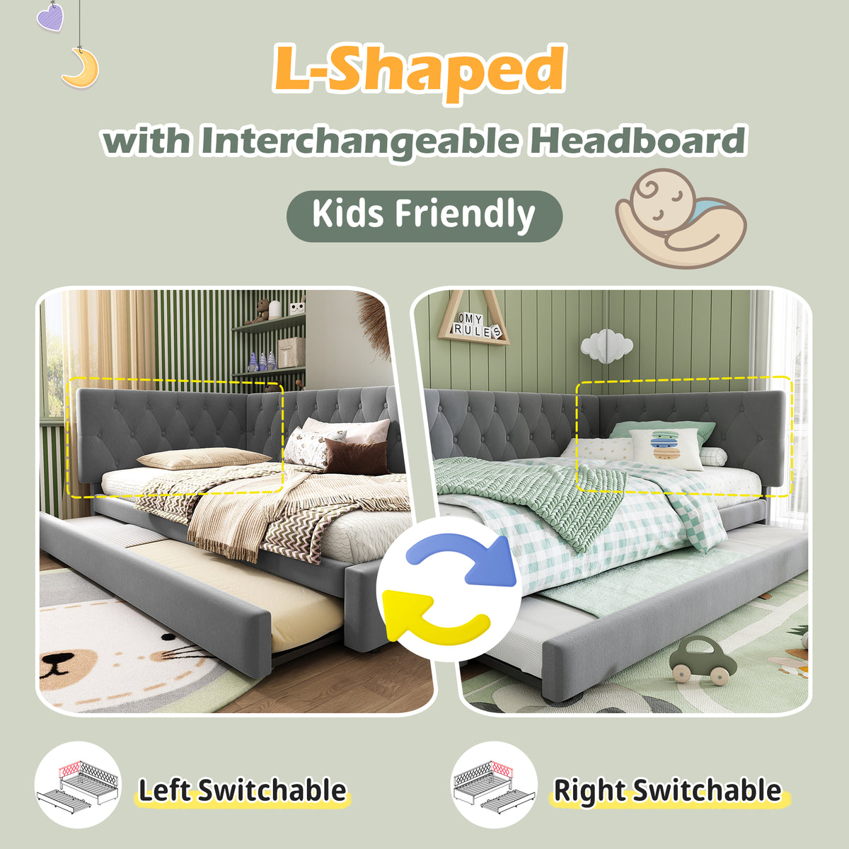 Grey velvet HOMCOM daybed with pull-out trundle bed, 3ft single sofa bed suitable for guests and kids, modern and comfortable.