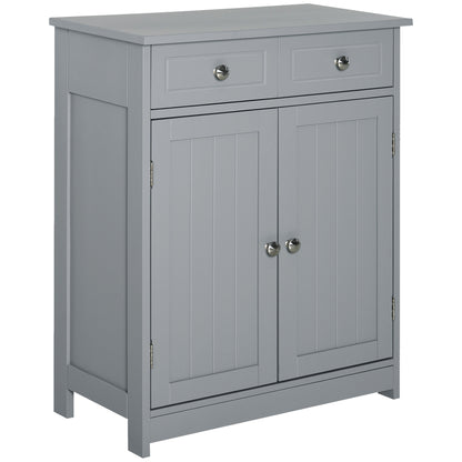 Grey HOMCOM Kleankin bathroom storage cabinet with drawers and adjustable shelf, freestanding design in a compact, versatile unit.