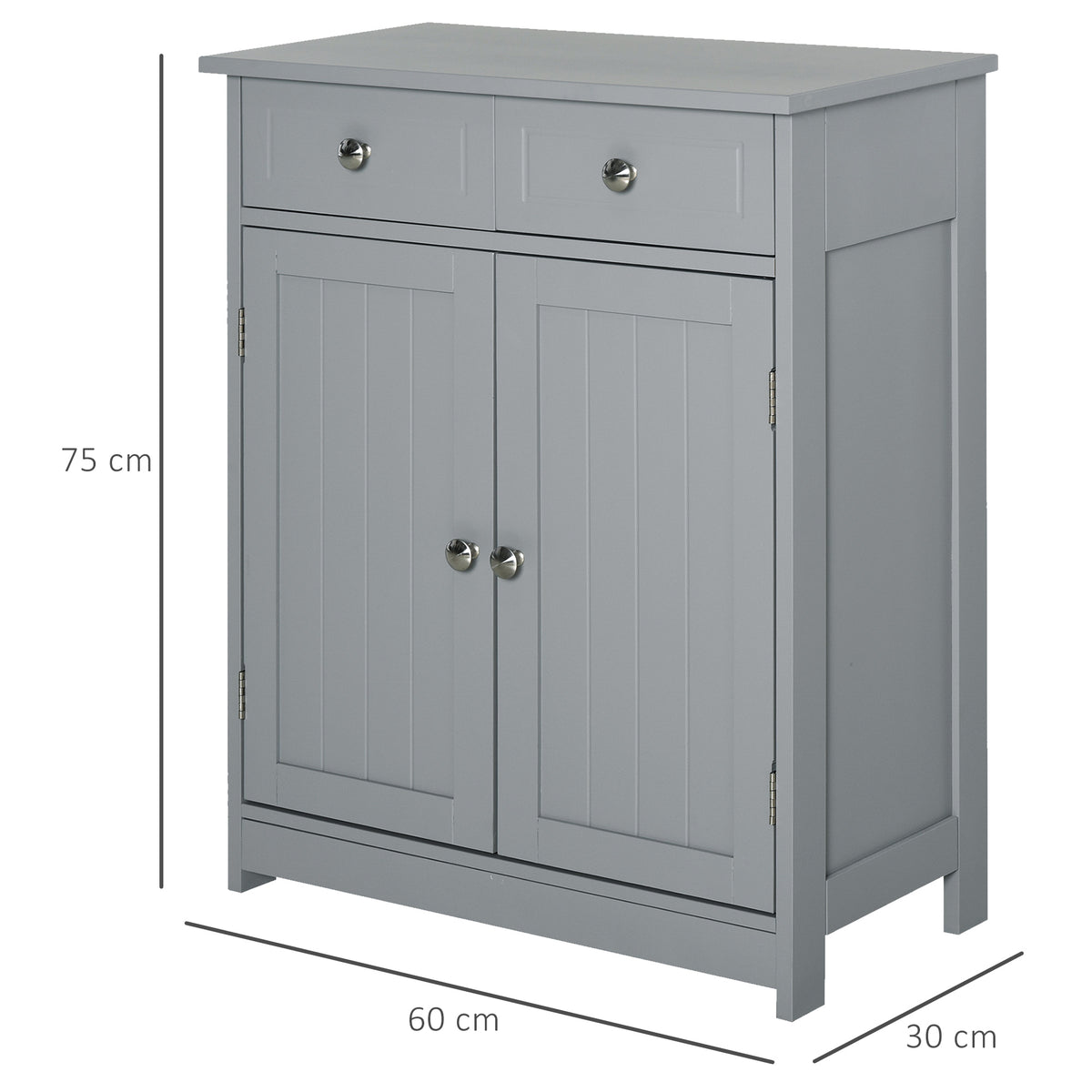 Grey HOMCOM Kleankin bathroom storage cabinet with drawers and adjustable shelf, freestanding design for organized bathroom storage.