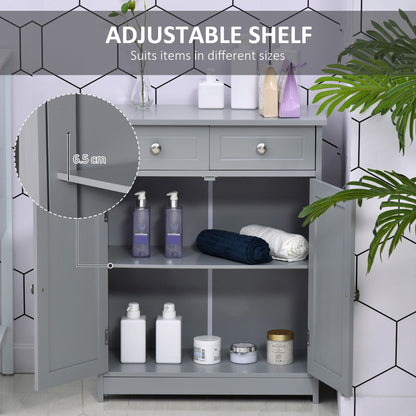 Grey HOMCOM Kleankin bathroom storage cabinet with drawers and adjustable shelf, freestanding design for organized bathroom space.