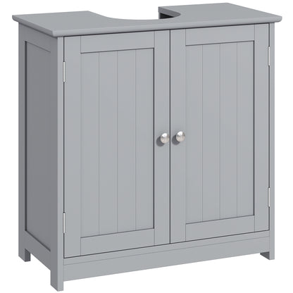 HOMCOM grey under sink bathroom cabinet with adjustable shelf, freestanding vanity storage unit for bathroom organization