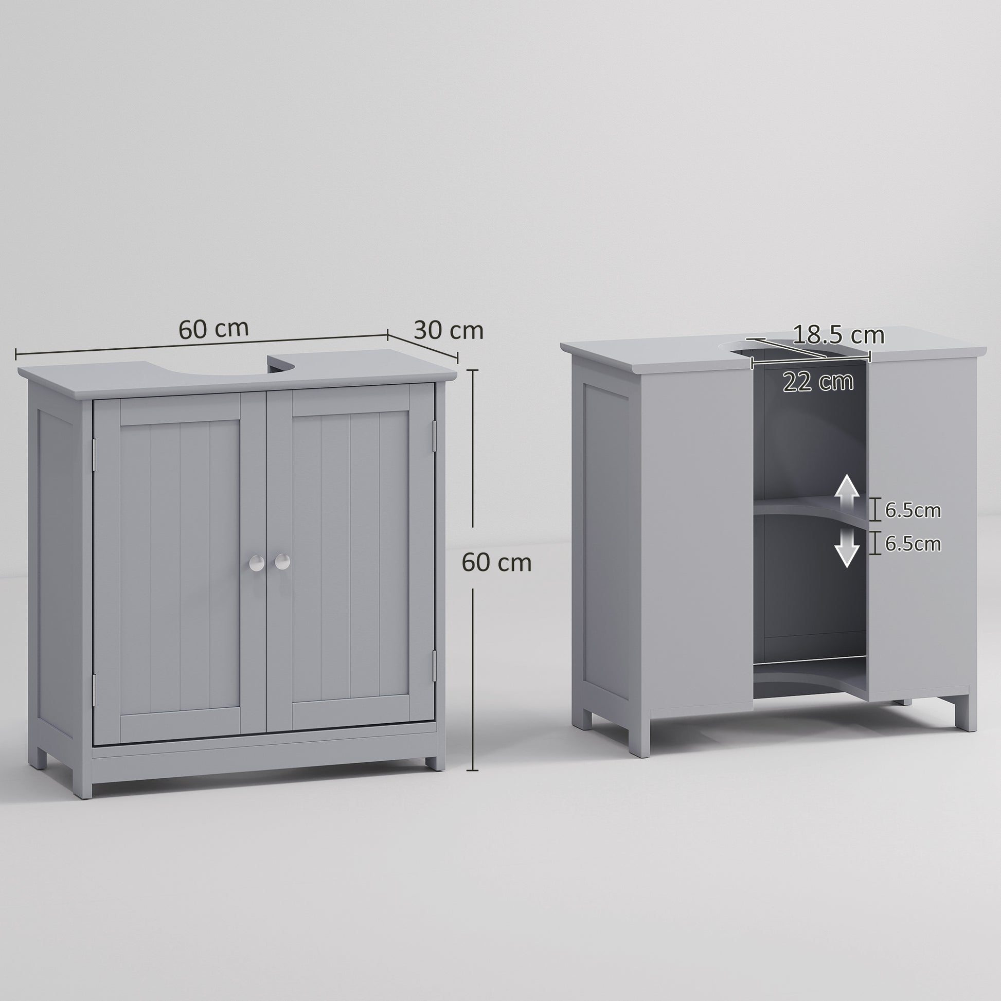 HOMCOM Grey under sink bathroom cabinet with adjustable shelf, freestanding vanity storage unit for bathroom organization.