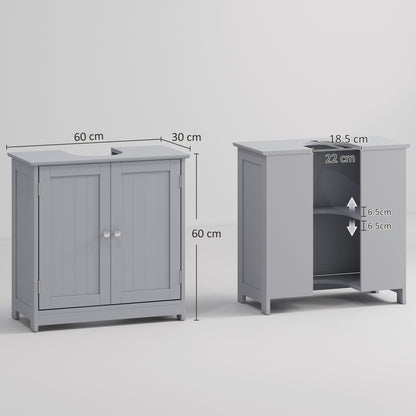 HOMCOM Grey under sink bathroom cabinet with adjustable shelf, freestanding vanity storage unit for bathroom organization.