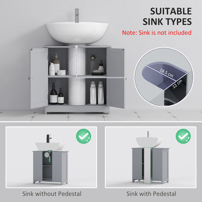 HOMCOM grey under sink bathroom cabinet with adjustable shelf, freestanding vanity storage unit for bathroom organization.