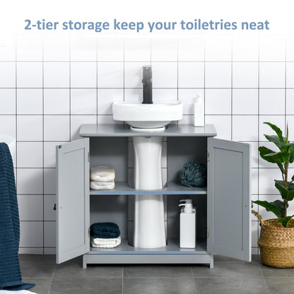 Grey HOMCOM under sink bathroom cabinet with adjustable shelf, freestanding vanity storage unit for bathroom organization.