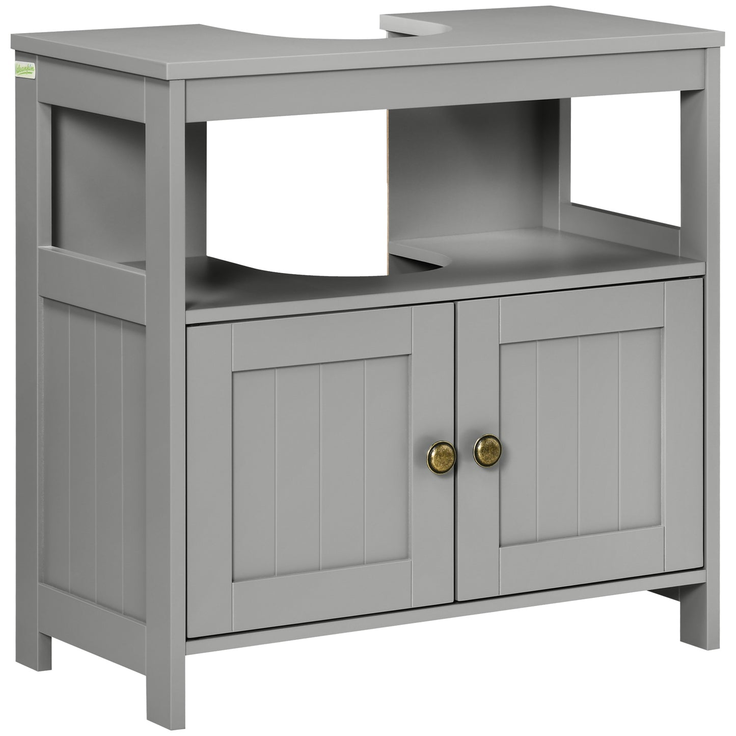 HOMCOM Kleankin under sink bathroom cabinet in light grey with shelves, vanity storage unit for organized bathroom space.