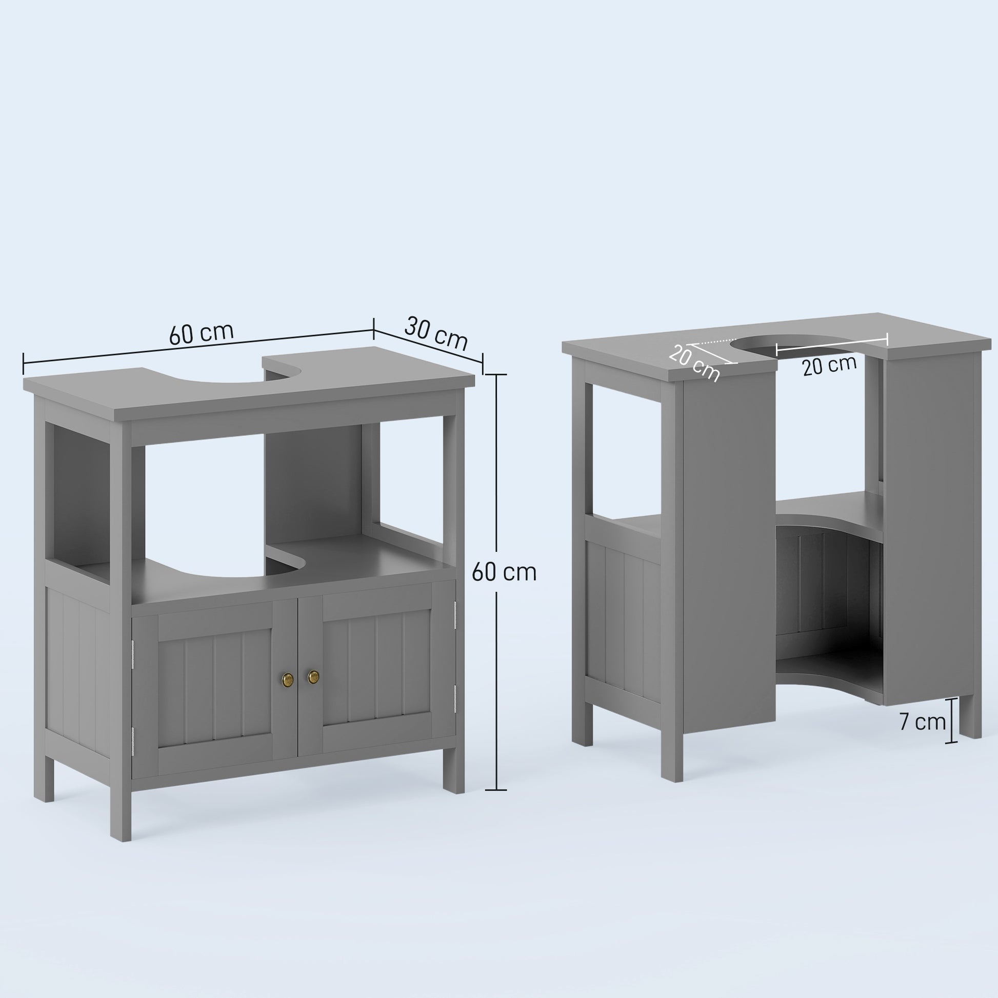 HOMCOM Kleankin under sink bathroom cabinet in light grey with shelves for bathroom vanity storage and organization.