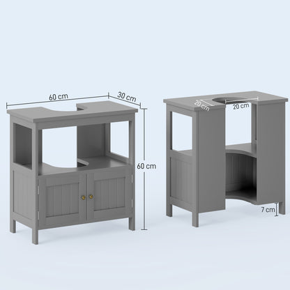 HOMCOM Kleankin under sink bathroom cabinet in light grey with shelves for bathroom vanity storage and organization.