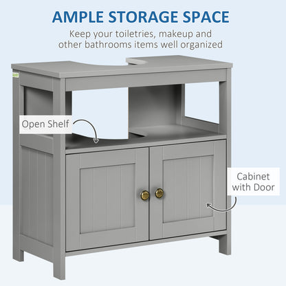 HOMCOM Kleankin under sink bathroom cabinet in light grey with shelves, vanity storage unit for organized bathroom space