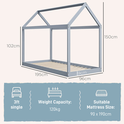 Grey Scandinavian-style single bed frame with pine wood construction, designed for 90W x 190Dcm mattress, by HOMCOM.