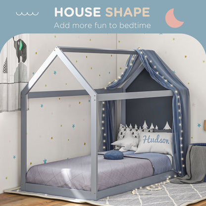 Grey Scandinavian-style single bed frame by HOMCOM with pine wood construction, designed for 90W x 190Dcm mattress.