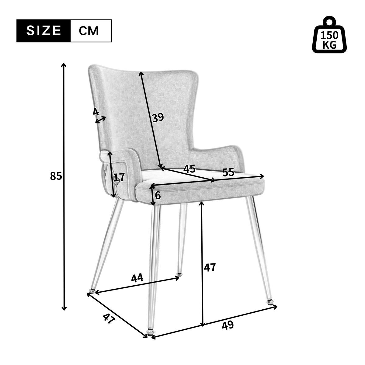 Set of 2 grey velvet dining chairs by HOMCOM with silver metal legs, ideal for living room or bedroom lounge area.