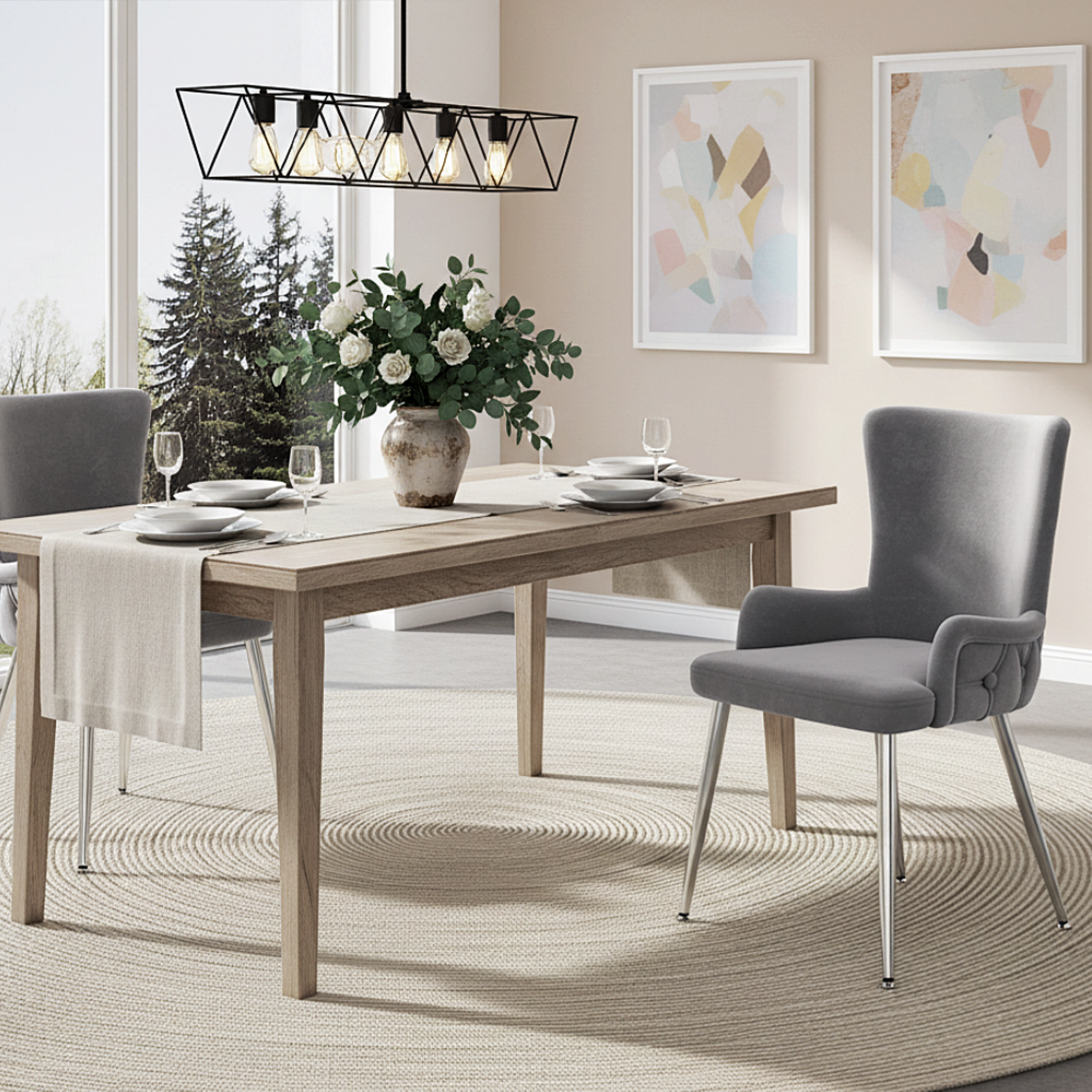 Set of 2 grey velvet dining chairs by HOMCOM with sleek silver metal legs, ideal for living room or bedroom lounge areas.