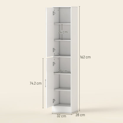 HOMCOM Kleankin tall bathroom cabinet in high gloss white with mirror and adjustable shelf for storage.