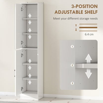 HOMCOM Kleankin tall bathroom cabinet with high gloss white finish, mirror, and adjustable shelf for bathroom storage.