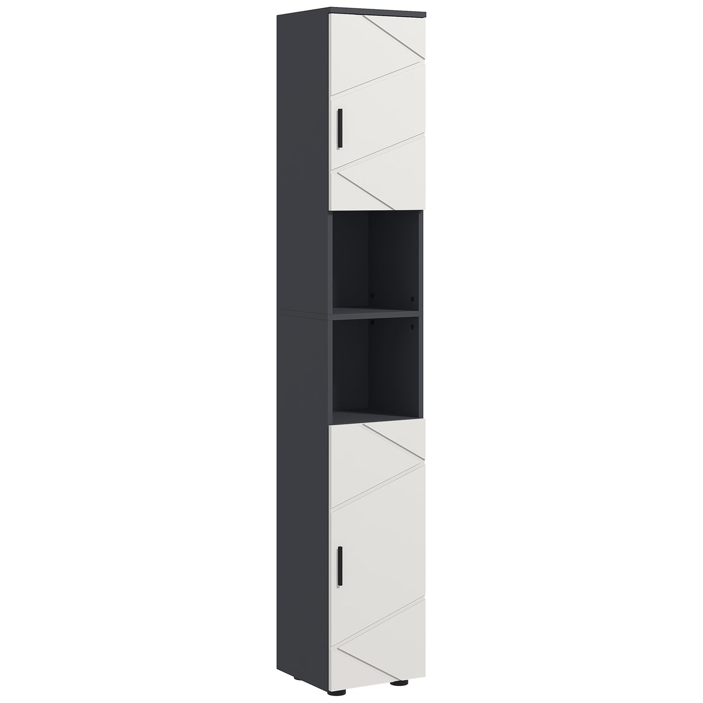 HOMCOM Kleankin tall bathroom storage cabinet in light grey with adjustable shelves, slim freestanding design.