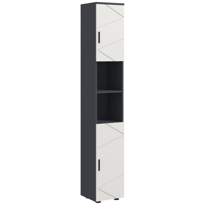 HOMCOM Kleankin tall bathroom storage cabinet in light grey with adjustable shelves, slim freestanding design.