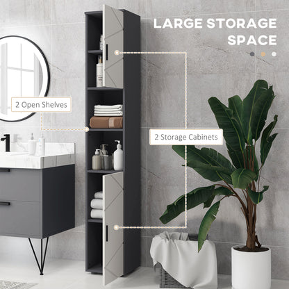 HOMCOM Kleankin tall bathroom storage cabinet in light grey with adjustable shelves, slim freestanding design for bathroom organization.
