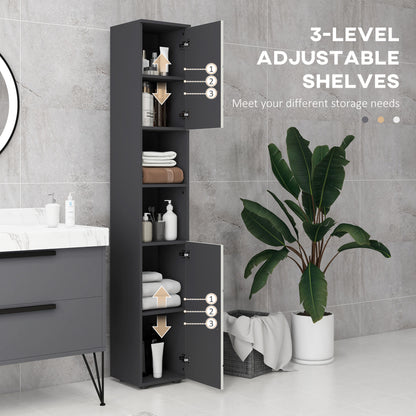 HOMCOM Kleankin tall bathroom storage cabinet in light grey with adjustable shelves, slim freestanding design for bathroom organization.