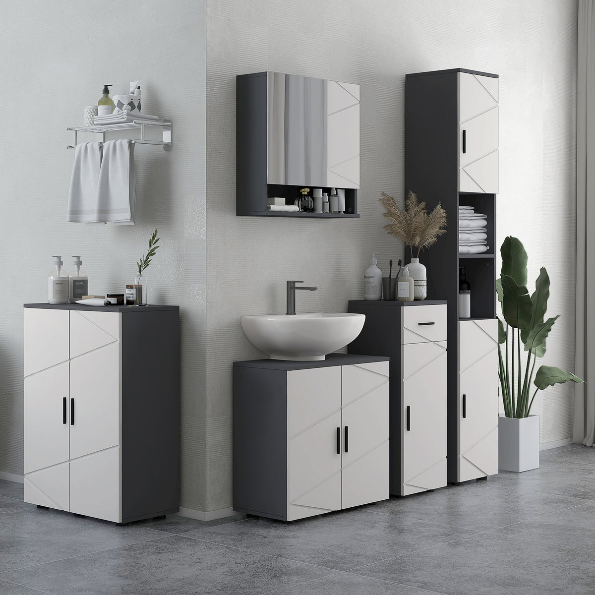 HOMCOM Kleankin under sink bathroom cabinet in light grey with adjustable shelf, vanity storage unit, compact and modern design