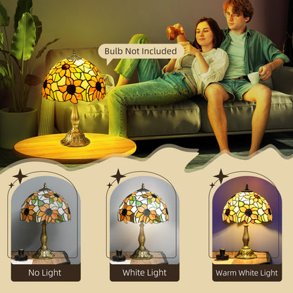 HOMCOM handmade stained glass sunflower table lamp with vintage Tiffany style design, orange floral bedside lighting for home decor