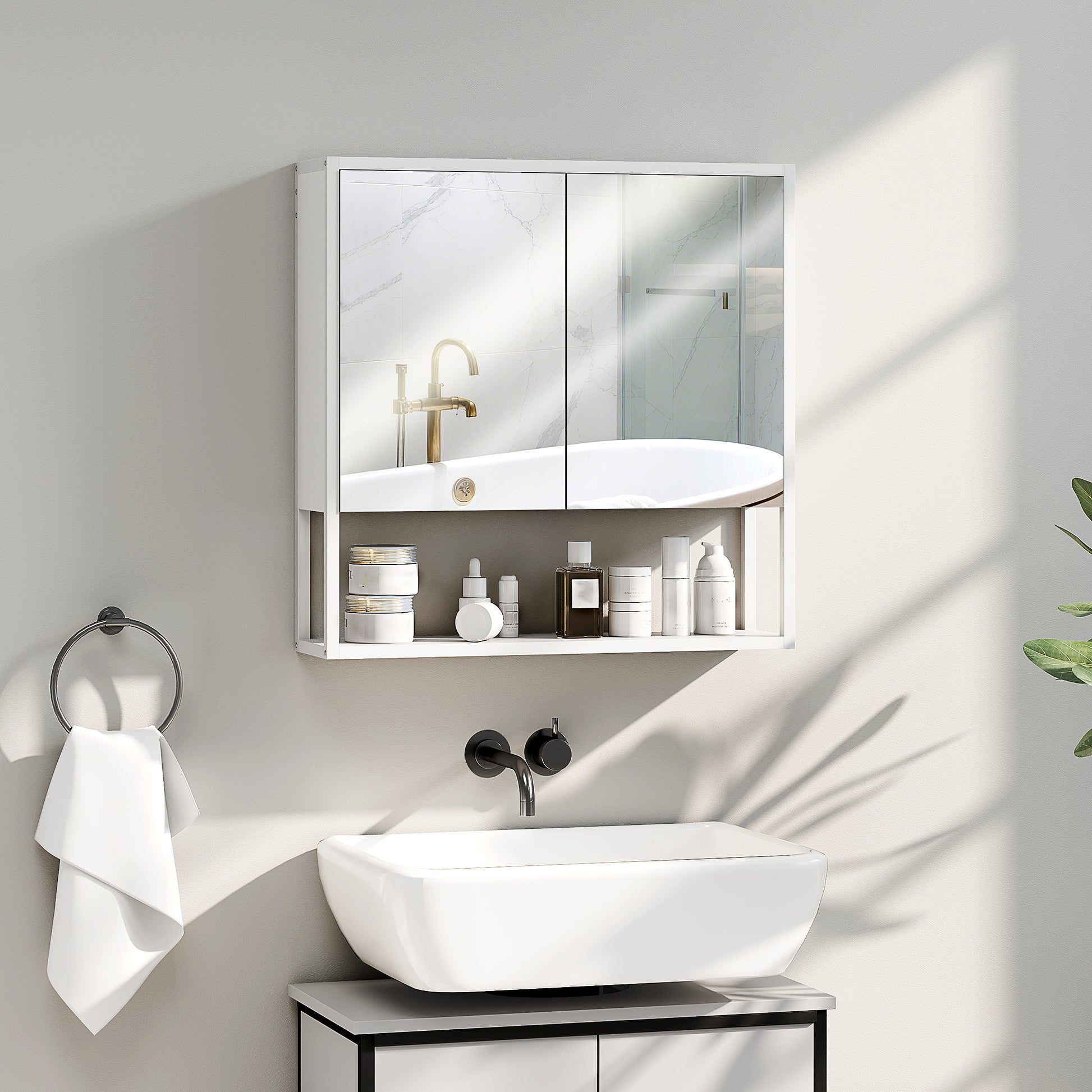White HOMCOM bathroom mirror cabinet with soft-close doors and adjustable shelf, showcasing a sleek, functional storage solution.
