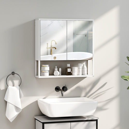 White HOMCOM bathroom mirror cabinet with soft-close doors and adjustable shelf, showcasing a sleek, functional storage solution.