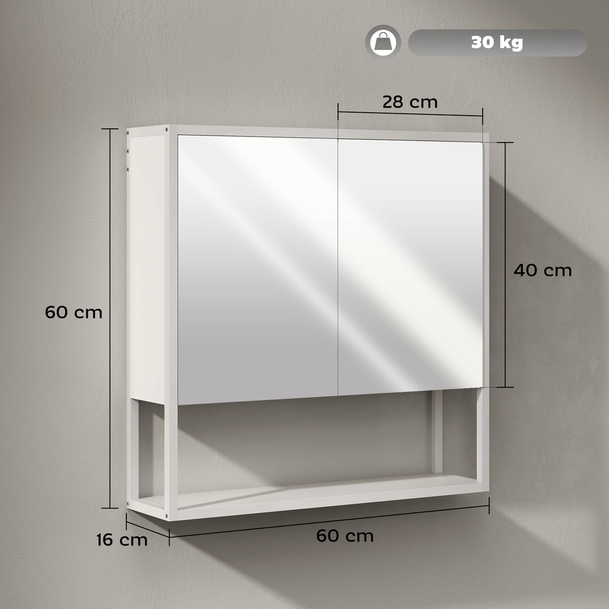HOMCOM white bathroom mirror cabinet with soft-close doors and adjustable shelf, ideal for modern bathroom storage.