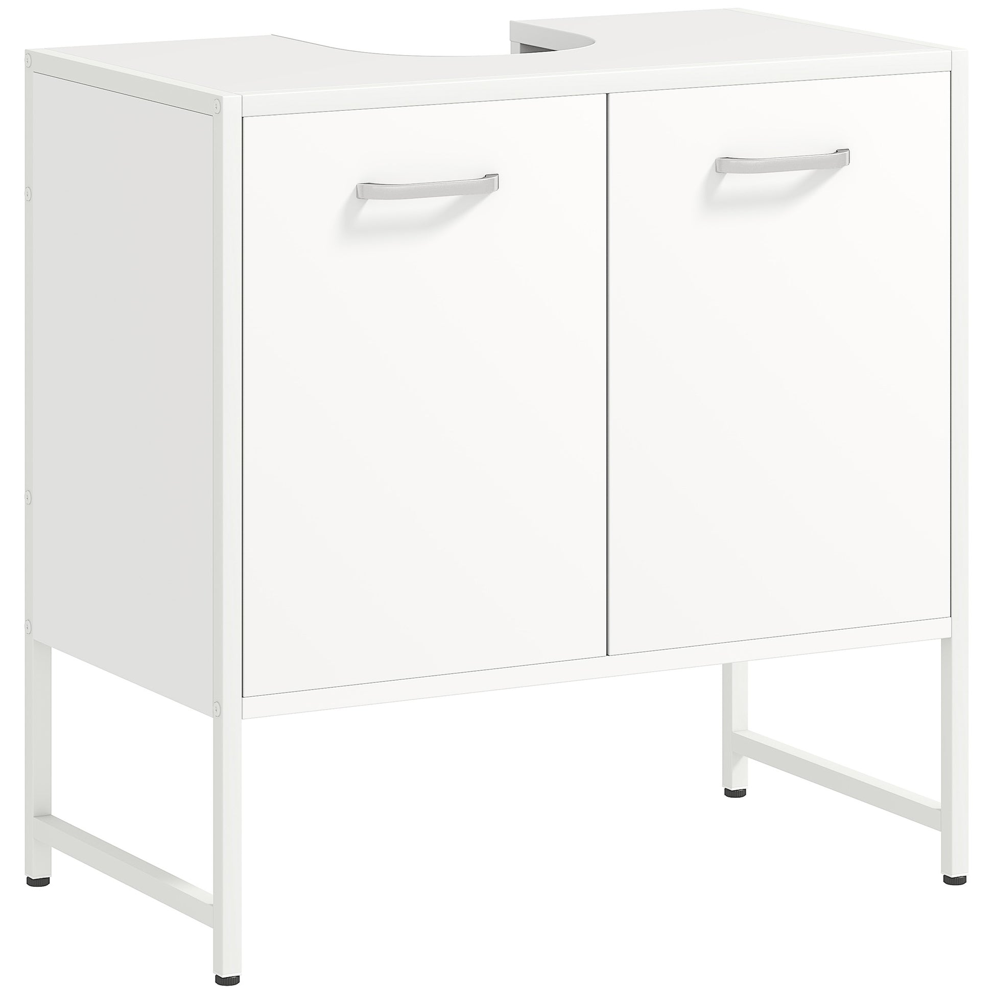 White HOMCOM bathroom vanity unit with soft-close doors, under sink storage cabinet, ideal for modern bathroom organization.