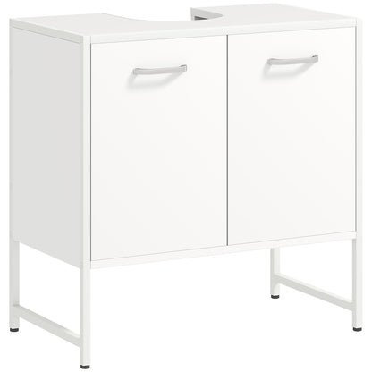 White HOMCOM bathroom vanity unit with soft-close doors, under sink storage cabinet, ideal for modern bathroom organization.