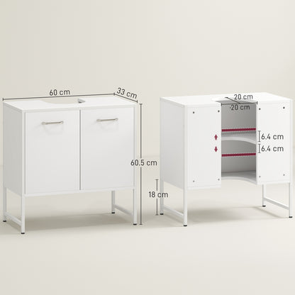 White HOMCOM bathroom vanity unit with soft-close doors and under-sink storage cabinet, modern bathroom furniture.