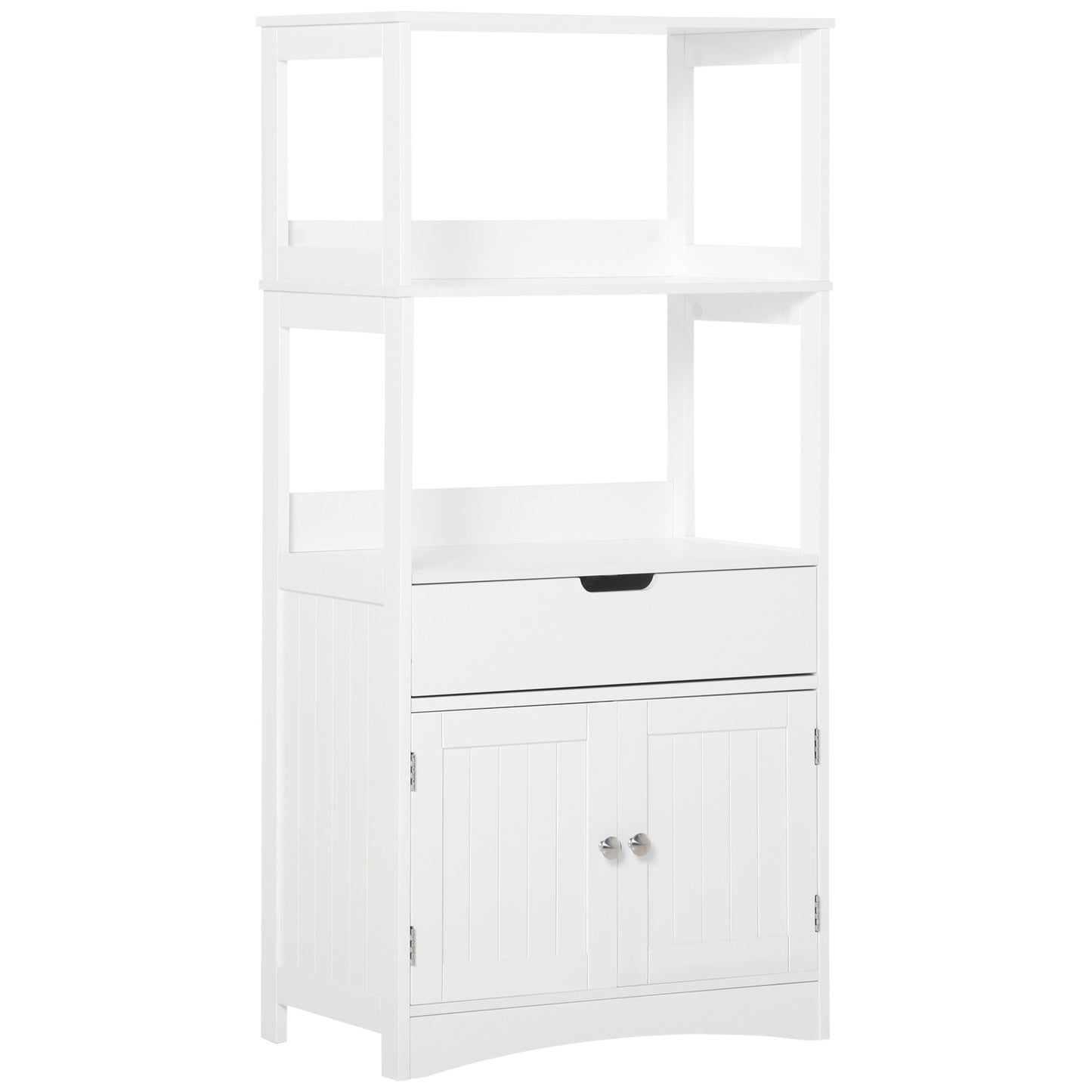 White HOMCOM Kleankin bathroom floor cabinet with drawer and shelves, freestanding storage cupboard for bathroom organization.