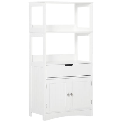 White HOMCOM Kleankin bathroom floor cabinet with drawer and shelves, freestanding storage cupboard for bathroom organization.