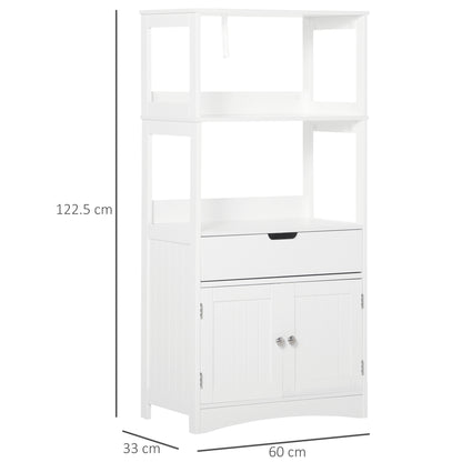 White HOMCOM Kleankin bathroom floor cabinet with drawer and shelves, freestanding storage cupboard for bathroom organization.