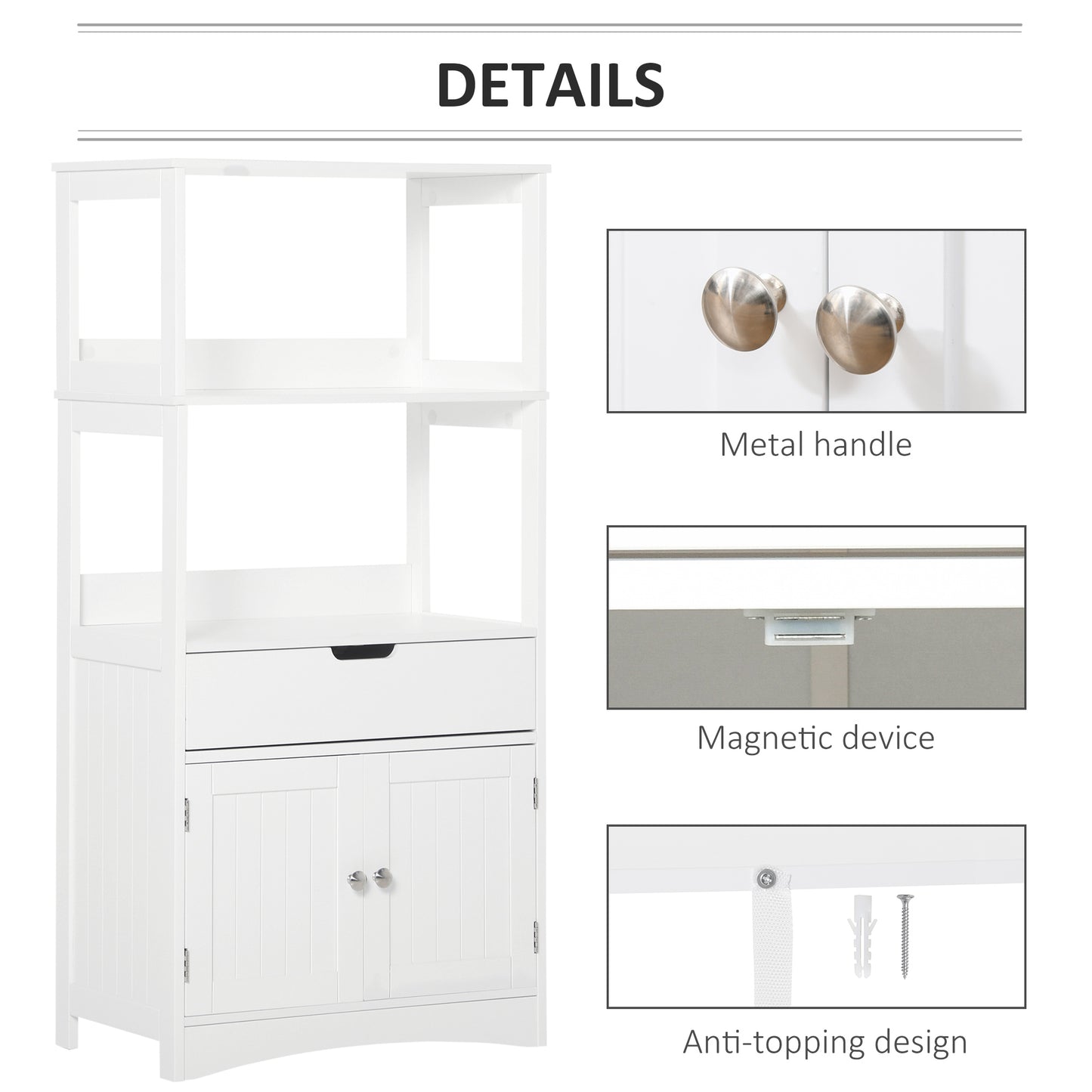 White HOMCOM Kleankin bathroom floor cabinet with drawer and shelves, freestanding storage cupboard for organized bathroom space.