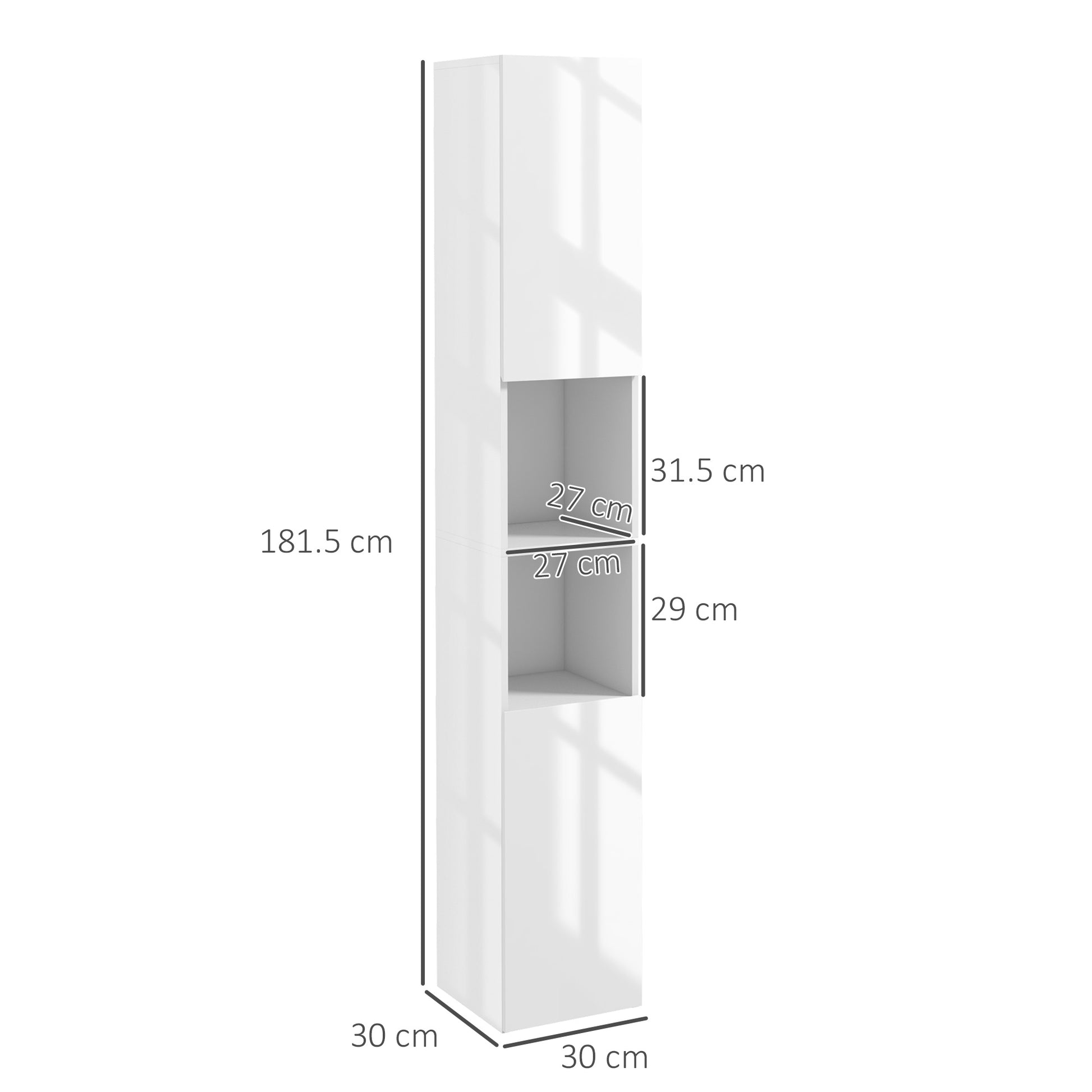 HOMCOM Kleankin high gloss white bathroom storage cabinet with tall, freestanding design and adjustable shelves for organized space.