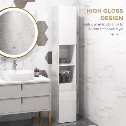 HOMCOM Kleankin high gloss white bathroom storage cabinet with tall design and adjustable shelves for organized bathroom storage.