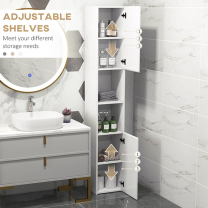 HOMCOM Kleankin high gloss white bathroom storage cabinet with tall design and adjustable shelves for organized bathroom storage.
