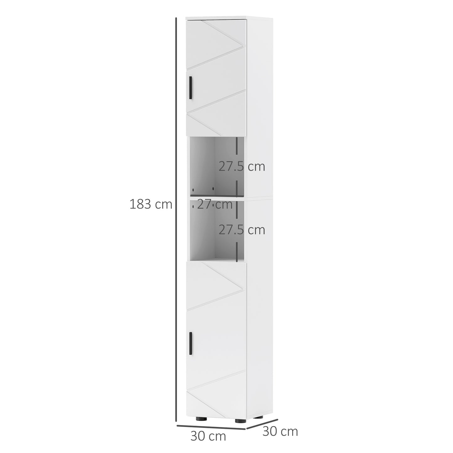 White HOMCOM Kleankin Line embossed tall bathroom storage cabinet with multiple shelves and sleek design.