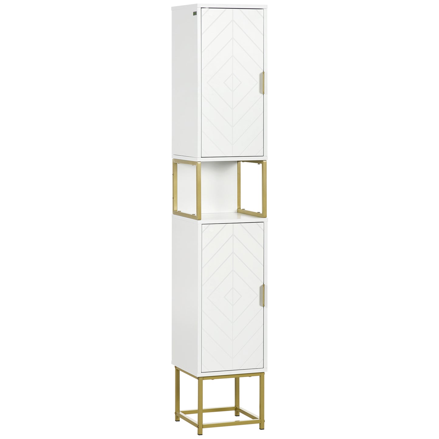 HOMCOM Kleankin slim white bathroom storage cabinet, tall freestanding organizer with adjustable shelves for bathroom organization.