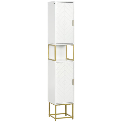 HOMCOM Kleankin slim white bathroom storage cabinet, tall freestanding organizer with adjustable shelves for bathroom organization.