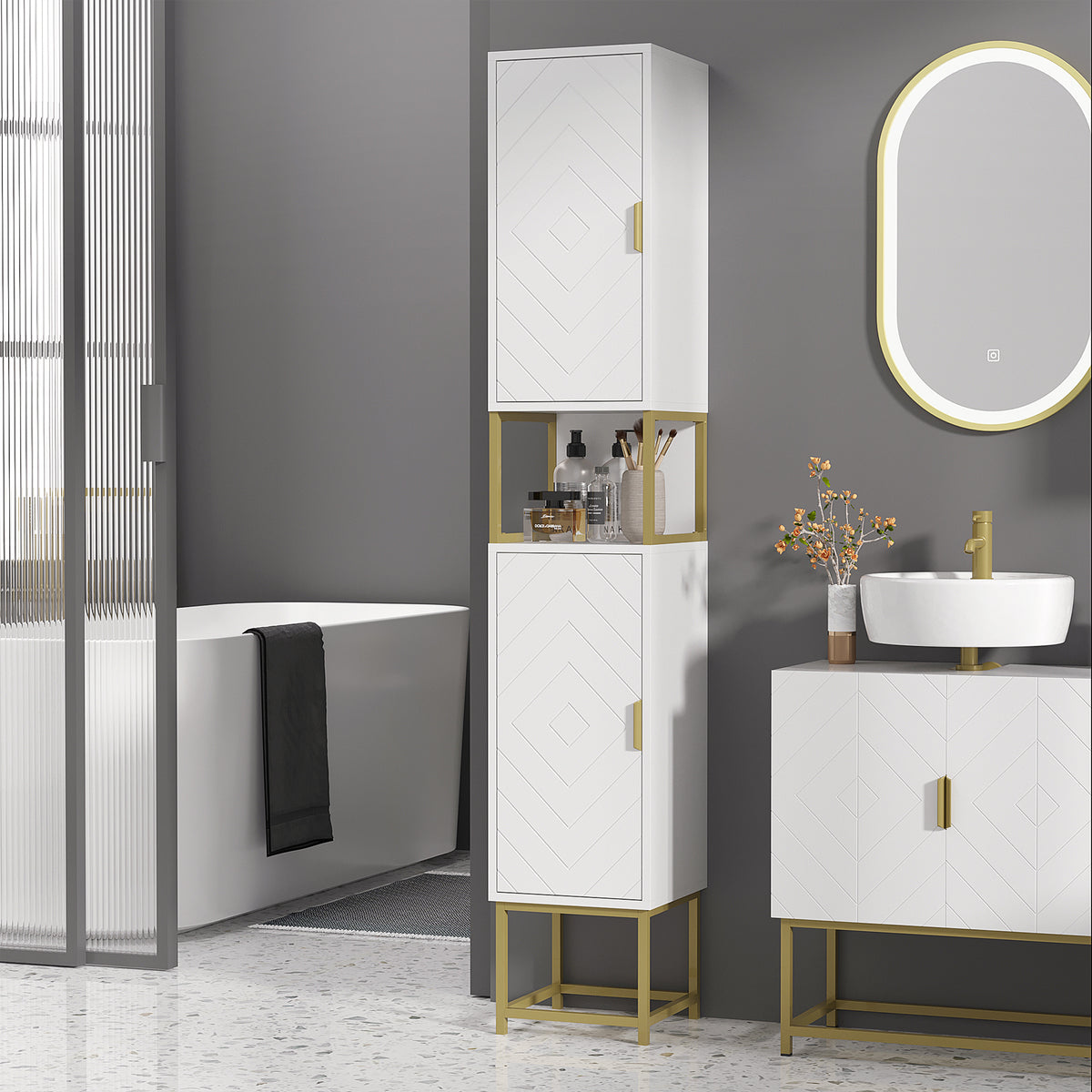 HOMCOM Kleankin slim bathroom storage cabinet, tall freestanding organizer with adjustable shelves in white for bathroom organization.