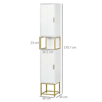 HOMCOM Kleankin slim bathroom storage cabinet, tall freestanding organizer with adjustable shelves in white, ideal for bathroom organization.