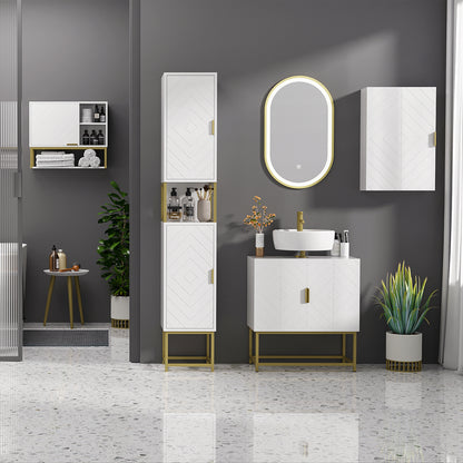HOMCOM Kleankin slim white bathroom storage cabinet, tall freestanding organizer with adjustable shelves for bathroom organization.