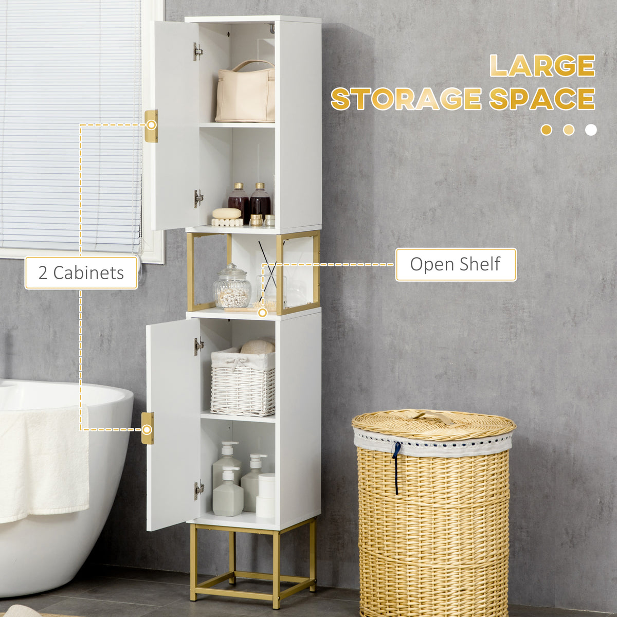 HOMCOM Kleankin slim white bathroom storage cabinet, tall freestanding organizer with adjustable shelves for bathroom organization.