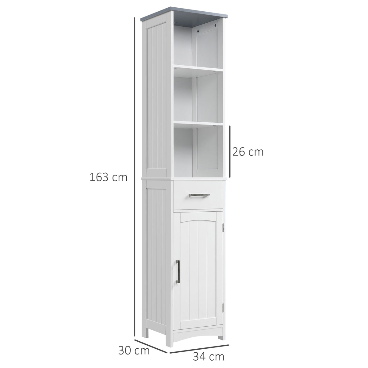 HOMCOM Kleankin white tall bathroom storage cabinet with slim design, featuring drawers and shelves for linen and toiletries.