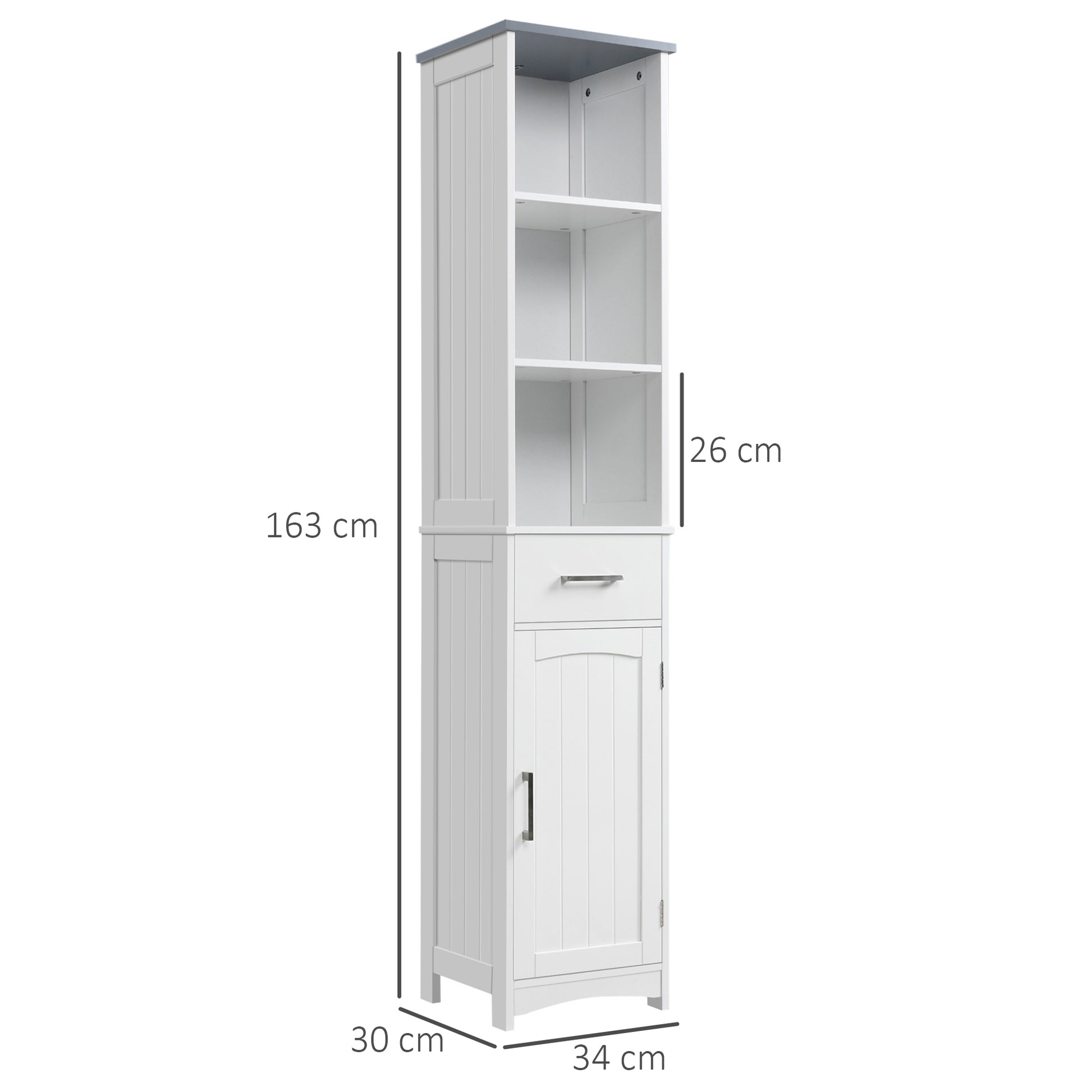 HOMCOM Kleankin white tall bathroom storage cabinet with slim design, featuring drawers and shelves for linen and toiletries.