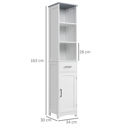 HOMCOM Kleankin white tall bathroom storage cabinet with slim design, featuring drawers and shelves for linen and toiletries.