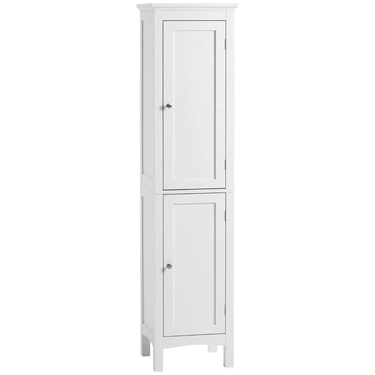 HOMCOM Kleankin tall white bathroom storage cabinet with adjustable shelves, slim freestanding design for bathroom organization.