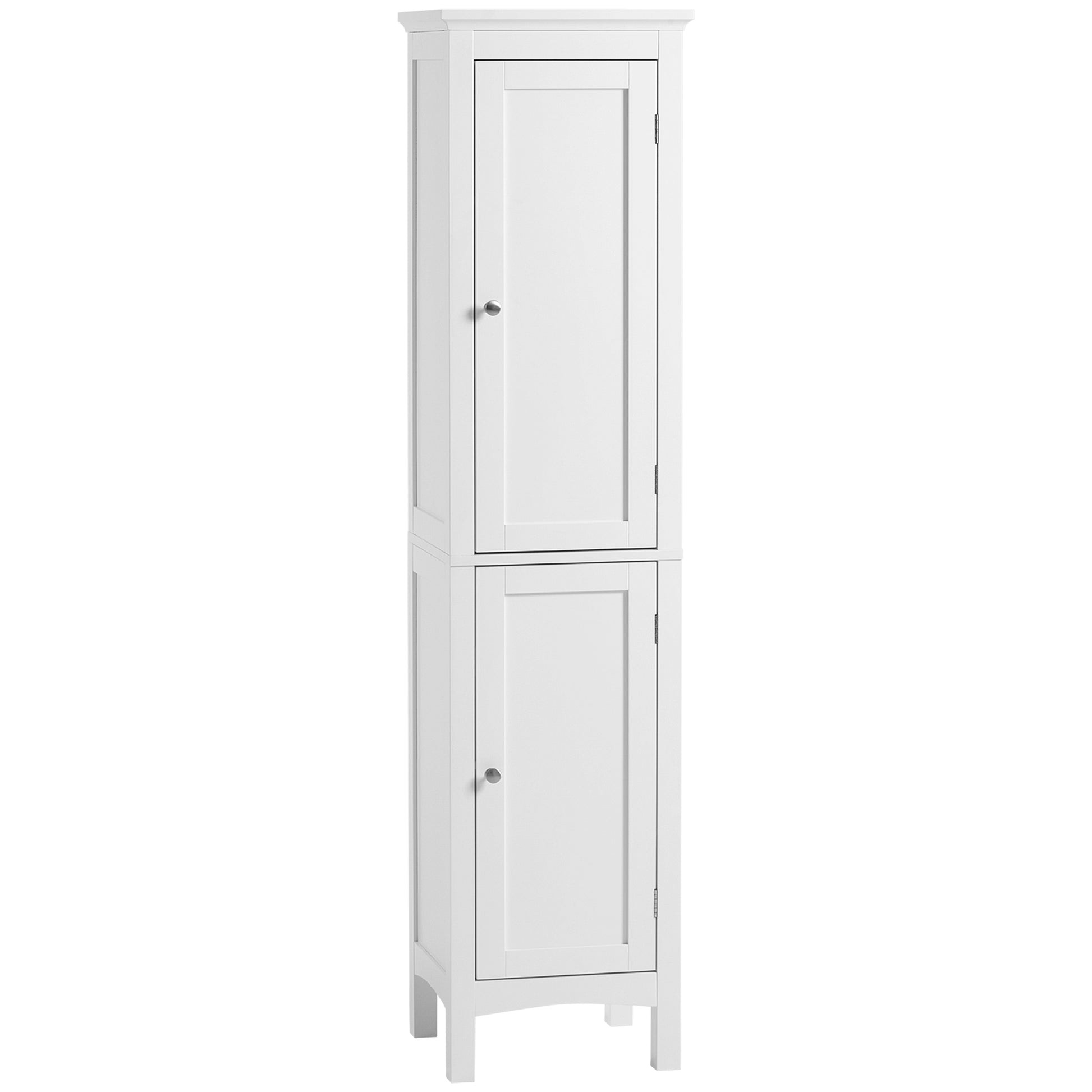 HOMCOM Kleankin tall white bathroom storage cabinet with adjustable shelves, slim freestanding design for bathroom organization.